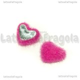 Cabochon Cuore in alluminio e pelouche rosa scuro 16mm