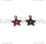 Ciondolo Stella in Acciaio Inox con pavè di strass rossi 15.5x13mm