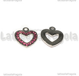 Ciondolo Cuore in Acciaio Inox con pavè di strass rosa 15x14mm