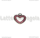 Ciondolo Cuore in Acciaio Inox con pavè di strass rosa 15x14mm