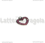 Ciondolo Cuore in Acciaio Inox con pavè di strass rosa 15x14mm