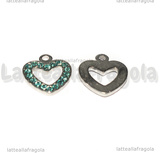 Ciondolo Cuore in Acciaio Inox con pavè di strass azzurri 15x14mm