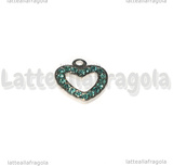 Ciondolo Cuore in Acciaio Inox con pavè di strass azzurri 15x14mm