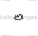 Ciondolo Cuore in Acciaio Inox con pavè di strass azzurri 15x14mm