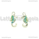 Charm Cavalluccio Marino 3D in metallo smaltato argentato 21x9mm
