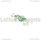 Charm Cavalluccio Marino 3D in metallo smaltato argentato 21x9mm