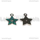 Ciondolo Stella in Acciaio Inox con pavè di strass azzurri 15.5x13mm