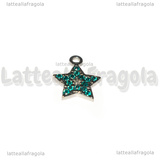 Ciondolo Stella in Acciaio Inox con pavè di strass azzurri 15.5x13mm