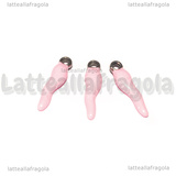 Ciondolo Cornetto Portafortuna 3D in Acciaio Argentato smaltato Rosa 17.5x4.5mm