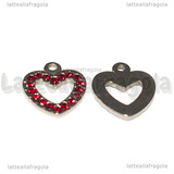 Ciondolo Cuore in Acciaio Inox con pavè di strass rossi 15x14mm