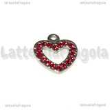 Ciondolo Cuore in Acciaio Inox con pavè di strass rossi 15x14mm
