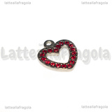 Ciondolo Cuore in Acciaio Inox con pavè di strass rossi 15x14mm