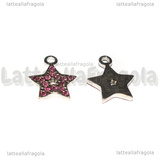 Ciondolo Stella in Acciaio Inox con pavè di strass rosa 15.5x13mm