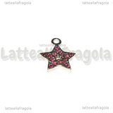 Ciondolo Stella in Acciaio Inox con pavè di strass rosa 15.5x13mm