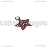 Ciondolo Stella in Acciaio Inox con pavè di strass rosa 15.5x13mm