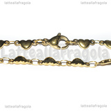 Bracciale Maglia Cuori in Acciaio Inox Dorato 21cm