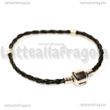 Bracciale similpelle nera con chiusura in ottone argentato 19cm