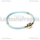 Bracciale similpelle azzurra con chiusura in ottone argentato 18cm