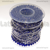 10 Metri (Bobina) di Catena Rosario in Acciaio e Cristallo Sfaccettato Blu 3.5x3mm