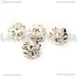 Fiori con strass foro largo in metallo silver plated 10x9mm