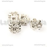 Fiori con strass foro largo in metallo silver plated 10x9mm