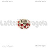 Rondella foro largo puntinata strass rossi in metallo argentato 11x5mm