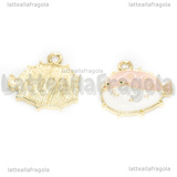 Ciondolo Pesce Palla in metallo dorato smaltato rosa 17x18mm