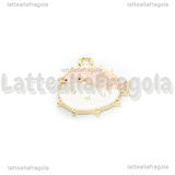 Ciondolo Pesce Palla in metallo dorato smaltato rosa 17x18mm
