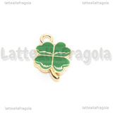 Charm Quadrifoglio in metallo dorato smaltato 18x12mm