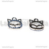 Ciondolo Gatto con pavé di strass Azzurro in metallo argentato 139.5x12.5mm
