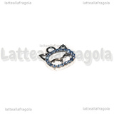 Ciondolo Gatto con pavé di strass Azzurro in metallo argentato 13.5x12.5mm