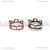 Ciondolo Gatto con pavé di strass Rosa in metallo argentato 139.5x12.5mm