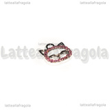 Ciondolo Gatto con pavé di strass Rosa in metallo argentato 139.5x12.5mm