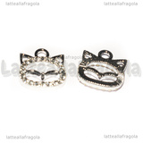 Ciondolo Gatto con pavé di strass Cristal in metallo argentato 13.5x12.5mm