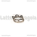 Ciondolo Gatto con pavé di strass Cristal in metallo argentato 13.5x12.5mm