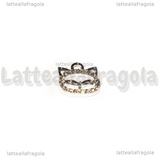 Ciondolo Gatto con pavé di strass Cristal in metallo argentato 13.5x12.5mm