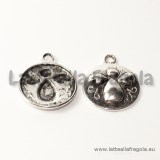 Ciondolo medaglietta angelo in metallo argento antico 21x18mm