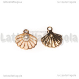 Ciondolo Conchiglia con perla in metallo dorato smaltato rosa 15.5x14.5mm