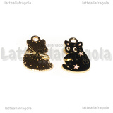 Ciondolo Gatto in metallo smaltato nero 20x12mm