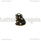 Ciondolo Gatto in metallo smaltato nero 20x12mm
