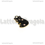 Ciondolo Gatto in metallo dorato smaltato nero 20x12mm