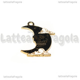 Ciondolo Luna in metallo dorato smaltato 26x20mm