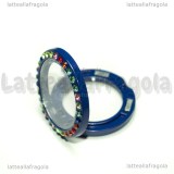 Ciondolo Apribile Tondo in metallo smaltato blu strass multicolor 29mm