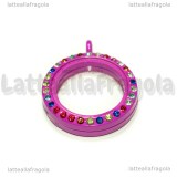 Ciondolo Apribile Tondo in metallo smaltato fucsia strass multicolor 29mm