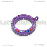 Ciondolo Apribile Tondo in metallo smaltato viola strass multicolor 29mm
