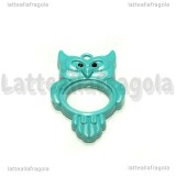 Ciondolo Apribile Gufo in metallo smaltato azzurro 45x33mm