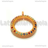 Ciondolo Apribile Tondo in metallo smaltato arancio strass multicolor 29mm
