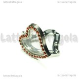 Ciondolo Apribile Cuore in metallo argentato strass rossi 34x29mm