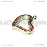 Ciondolo Apribile Cuore in metallo argentato strass rossi 34x29mm