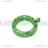 Ciondolo Apribile Tondo in metallo smaltato verde strass multicolor 29mm